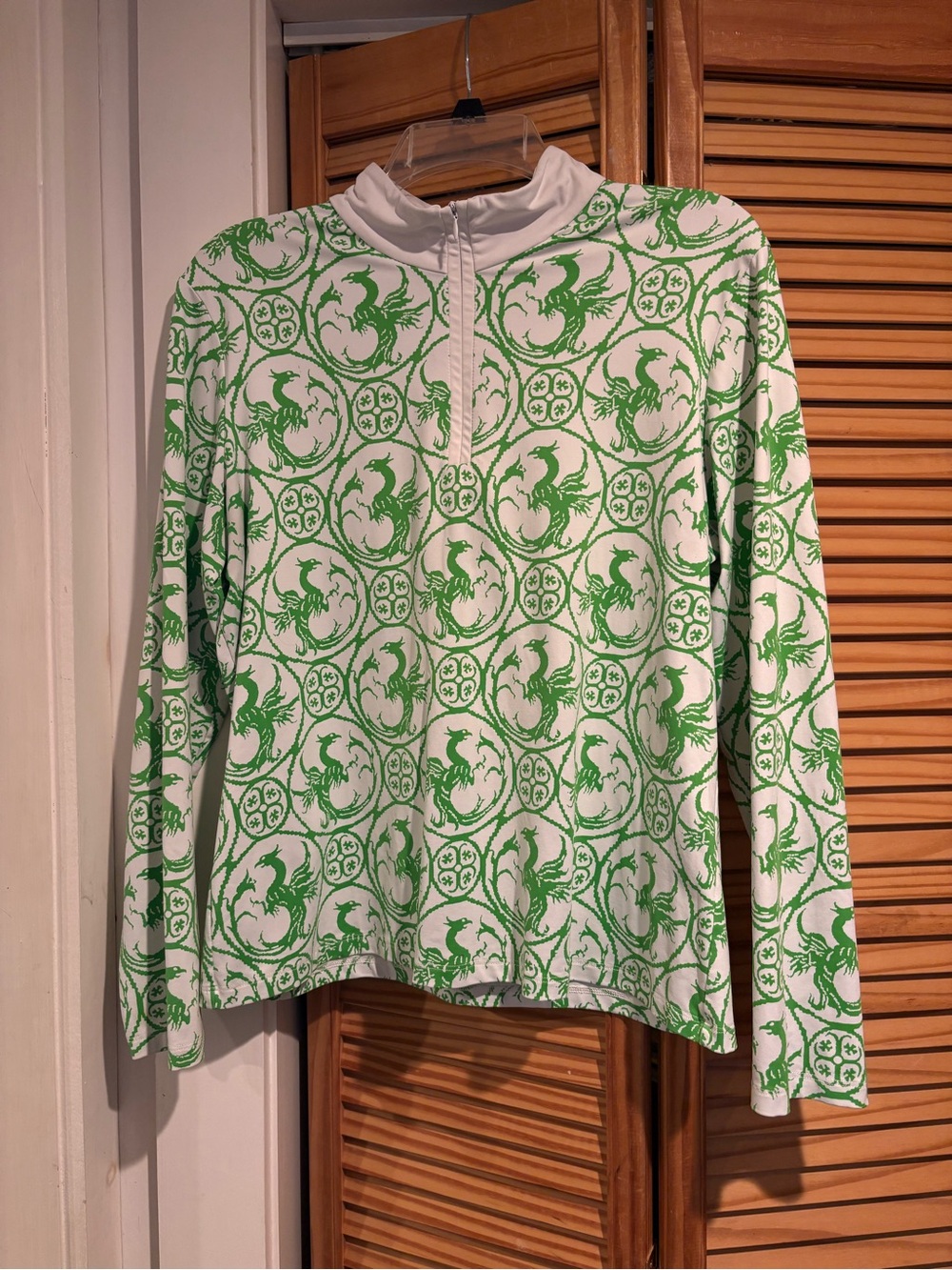 J. McLaughlin White and Green Printed Swim Coverup Pullover